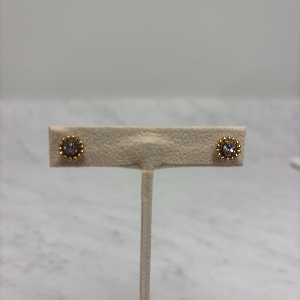 *LIKE NEW* Brighton Solid Gold 14K Diamond Flower Stud Earrings